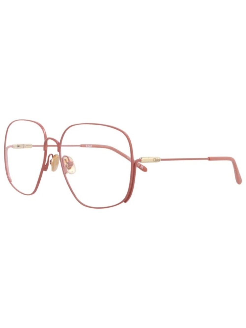 New Chloé Women's Eyeglasses Square Rectangle Metal Frame Pink Pink Transparent